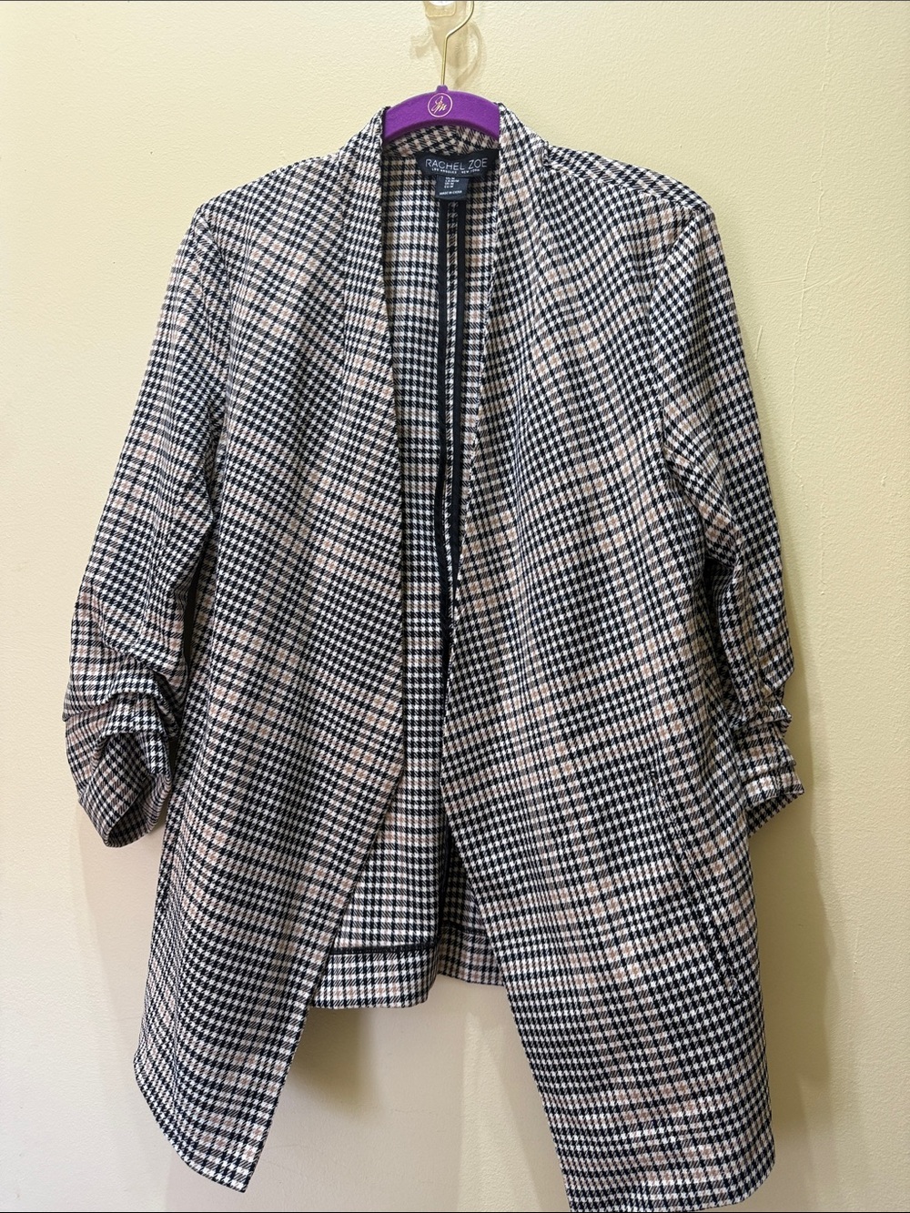 RACHEL Rachel Zoe Black & White Plaid Open-Front Blazer